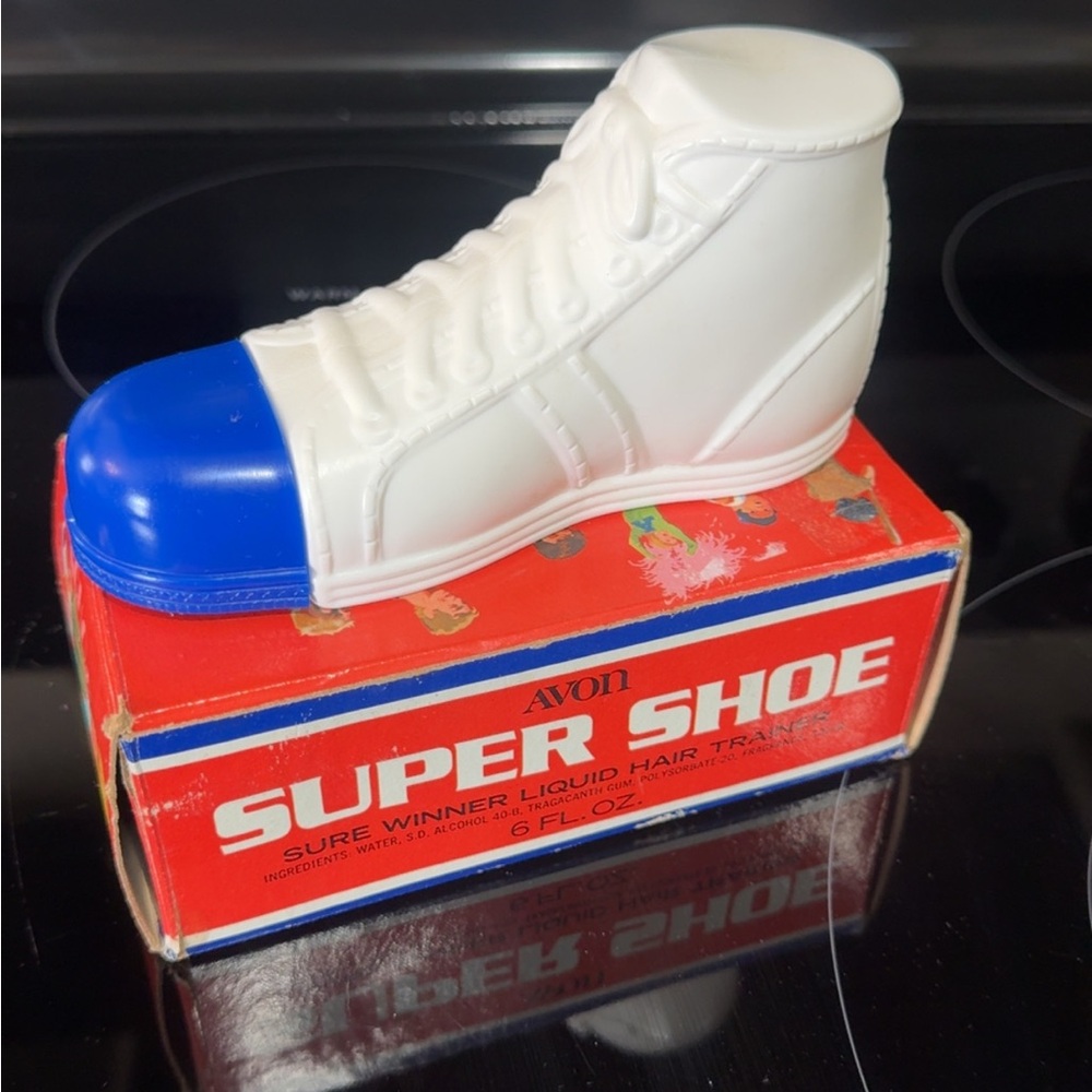 Vintage Avon Super Shoe Empty Bottle Original Box a little tape damage on end